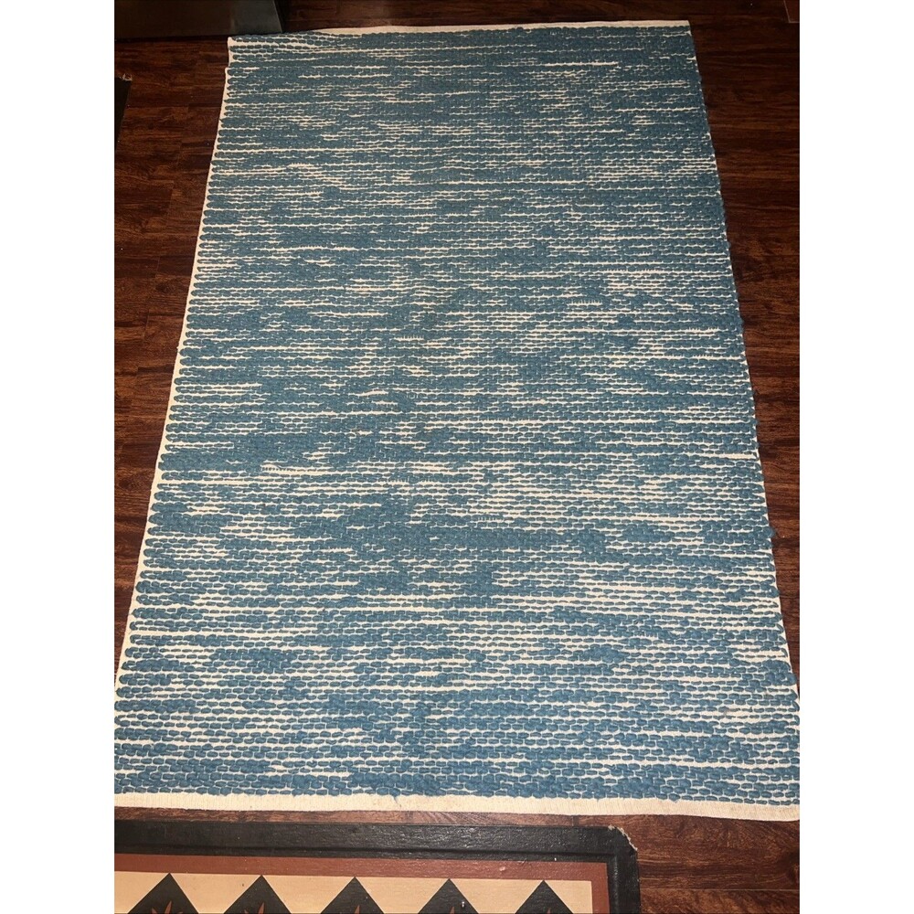 West Elm Painters Cotton Wool Area Rug 4x6 Handcrafted Teal Cream GCU